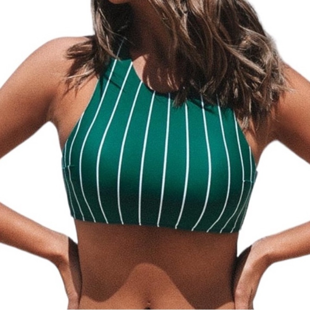 Cupshe Green and White Striped Bikini Top